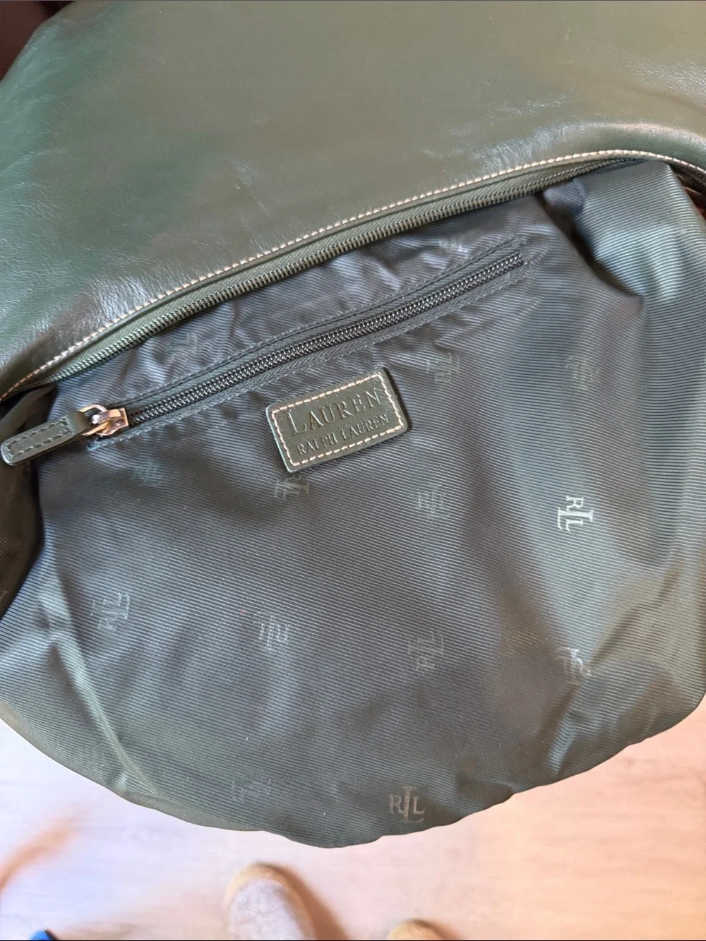 Lauren Ralph Lauren Dark Green Leather Hobo Shoulder Bag - Picture 10 of 10